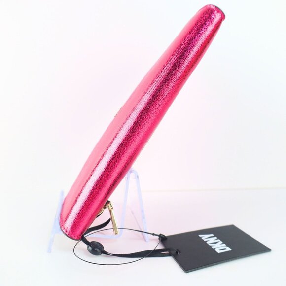 2 PC set -DKNY Lumen metallic faux-leather logo wallet + card case Pink - Picture 6 of 16